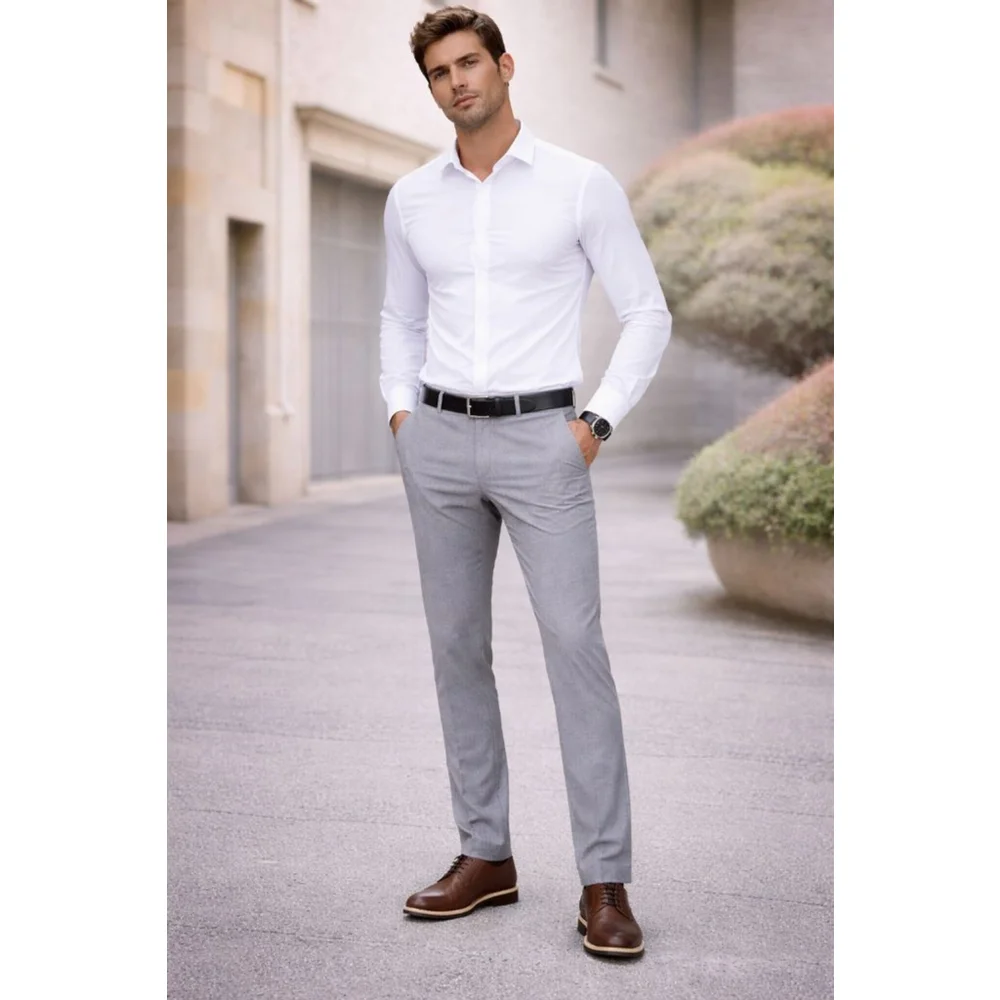 ZNT18 Dress Pants Gray Slim Fit Stretch Flat Front Mens 37 Modern NWOT
